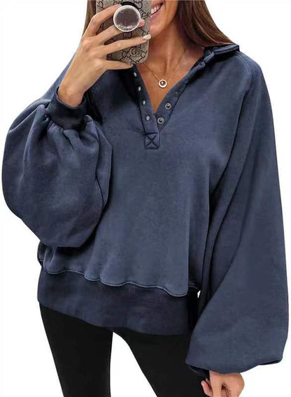 Autumn Winter Women Casual Solid Color Lantern Sleeve Hoodies