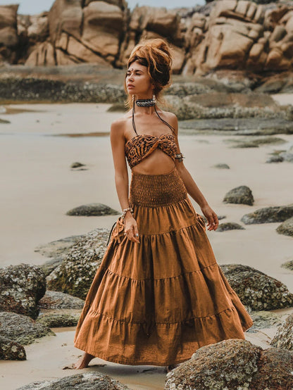 Women Casual Bohemian High Waist Loose Skirt