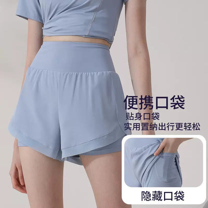Pantalones cortos de motociclista para mujer, de cintura alta, informales, sueltos, de dos piezas, para correr, fitness y caminar