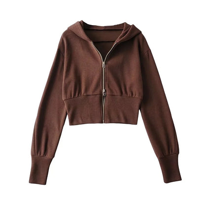 Sudadera con capucha de manga larga con cremallera doble holgada informal a la moda para mujer