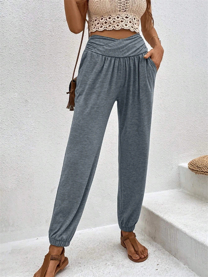 Women Fashion Casual Solid Color Loose Cuffed Jogger Pants