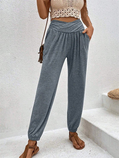 Women Fashion Casual Solid Color Loose Cuffed Jogger Pants