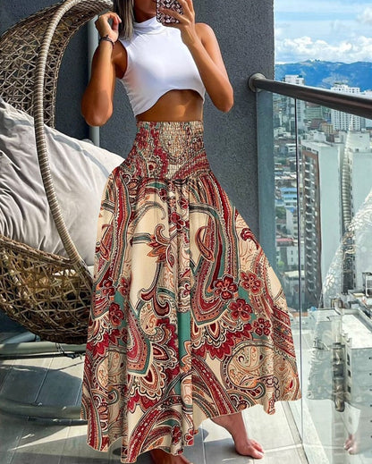 Falda holgada con estampado informal de vacaciones de verano para mujer