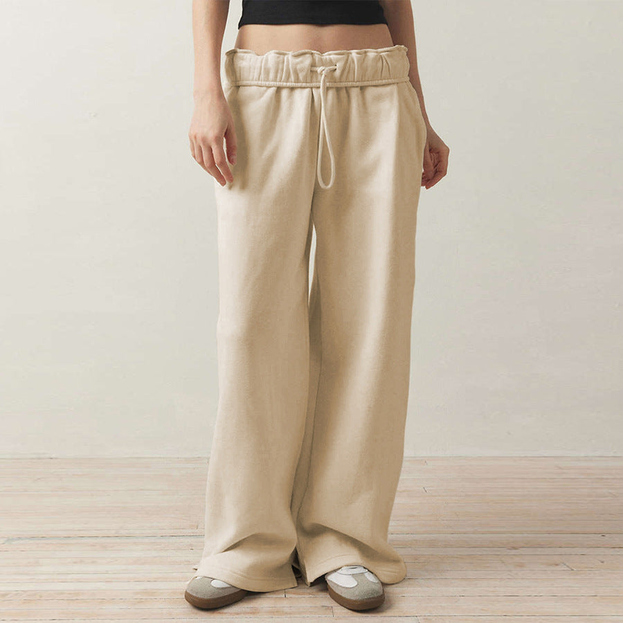 Women Fashion Casual Loose Drawstring Wide Leg Pants