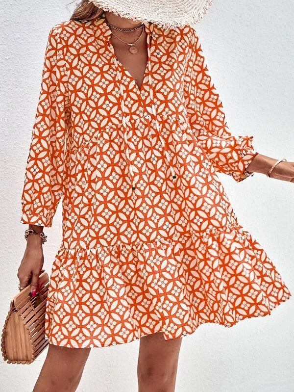 Women Fashion Casual Printed Long Sleeve Loose Dress