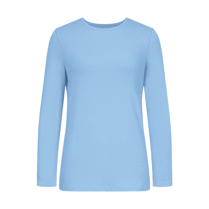 Camiseta de manga larga con cuello redondo, color liso, informal y sencilla para mujer