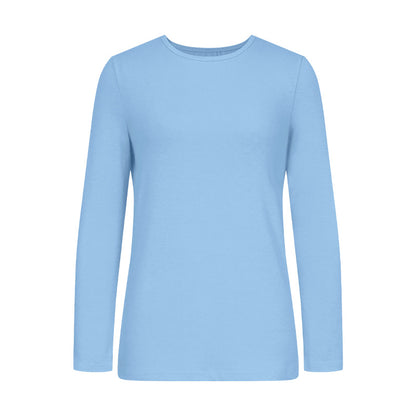 Camiseta de manga larga con cuello redondo, color liso, informal y sencilla para mujer