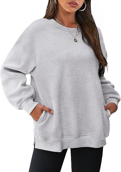 Sudadera informal de manga larga con cuello redondo y color liso para mujer