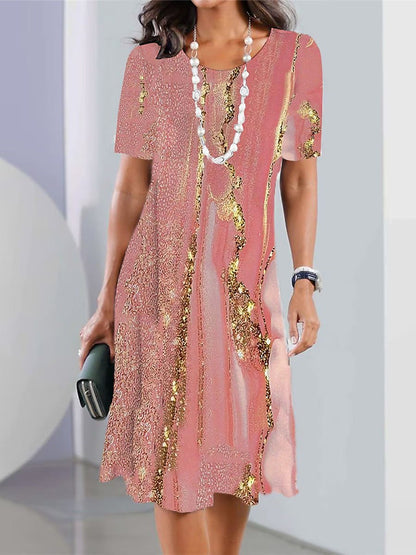 Vestido informal de manga corta con cuello redondo y estampado geométrico para mujer