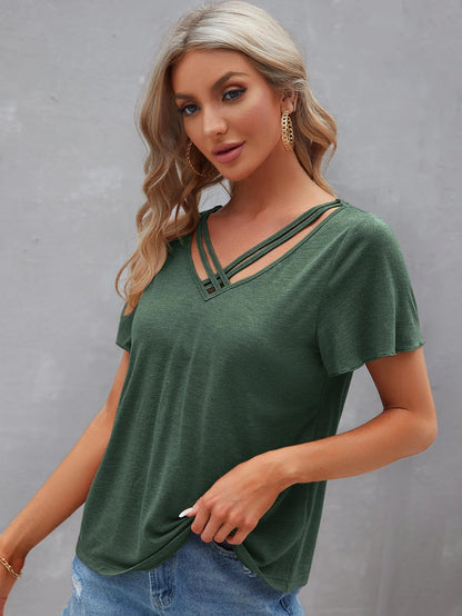 Camiseta informal de verano para mujer, con cuello en V y manga corta