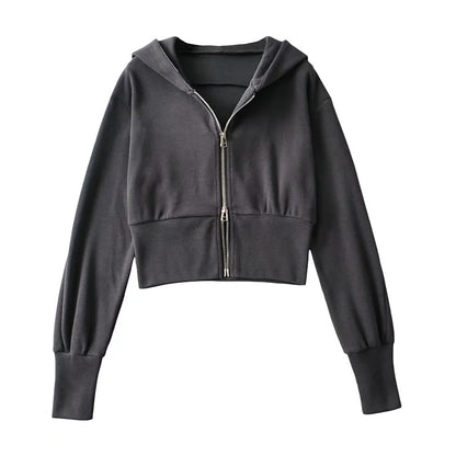 Sudadera con capucha de manga larga con cremallera doble holgada informal a la moda para mujer