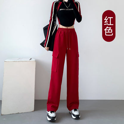 Women Fashion Casual High Waist Loose Harlan Straight Cargo Pants
