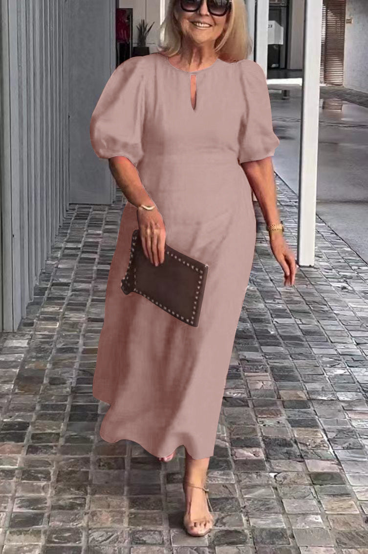 Women Casual Solid Color Loose Foam Sleeve Dress