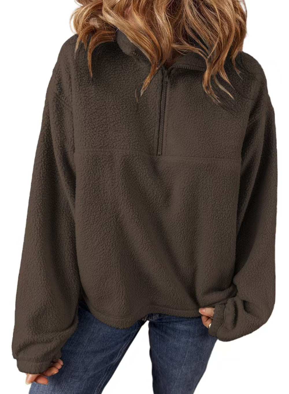 Autumn Winter Women Fashion Casual Plush Stand Collar Half Zipper Long Sleeve Sweatshirt