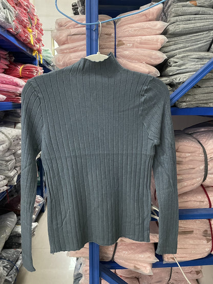 Women Fashion Basic Casual Half High Neck Long Sleeve Knitted Sweater