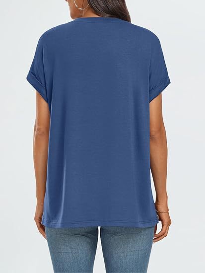 Camiseta informal de verano para mujer, color liso, cuello redondo, manga corta, sin mangas