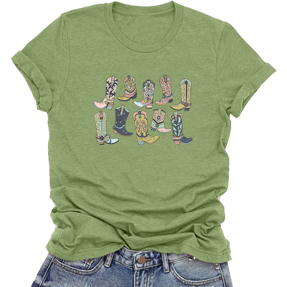 Camiseta vaquera informal de manga corta con cuello redondo para mujer, estilo occidental, de verano
