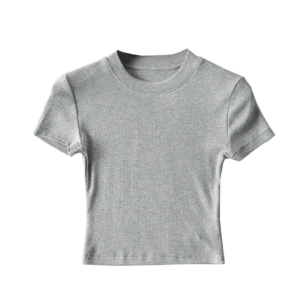 Camiseta informal de verano para mujer, color liso, cuello redondo, manga corta, sin mangas