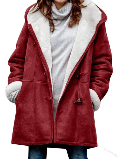 Abrigo de felpa cálido con capucha y forro polar de manga larga informal de invierno para mujer de talla grande