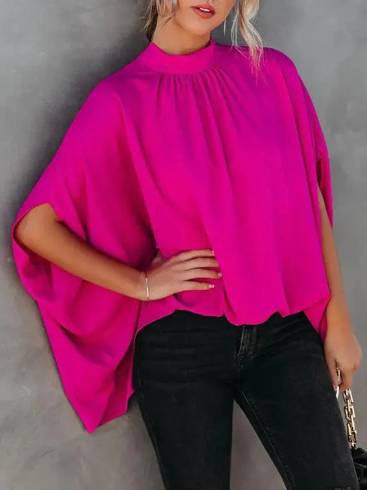 Blusa elegante informal holgada con mangas murciélago y cuello redondo para mujer, ideal para oficina y verano
