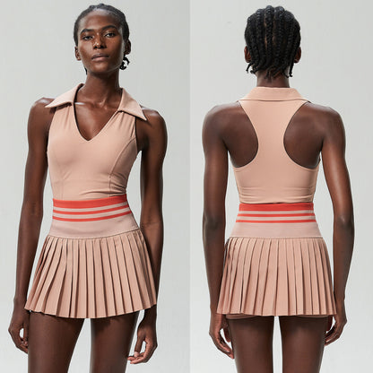 Conjunto de dos piezas para mujer, informal, con escote en V, sin mangas, deportivo, de tenis, con falda plisada y antideslizamiento