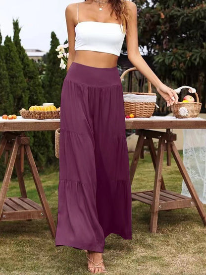 Pantalones anchos de lino y algodón de cintura alta informales de verano para mujer