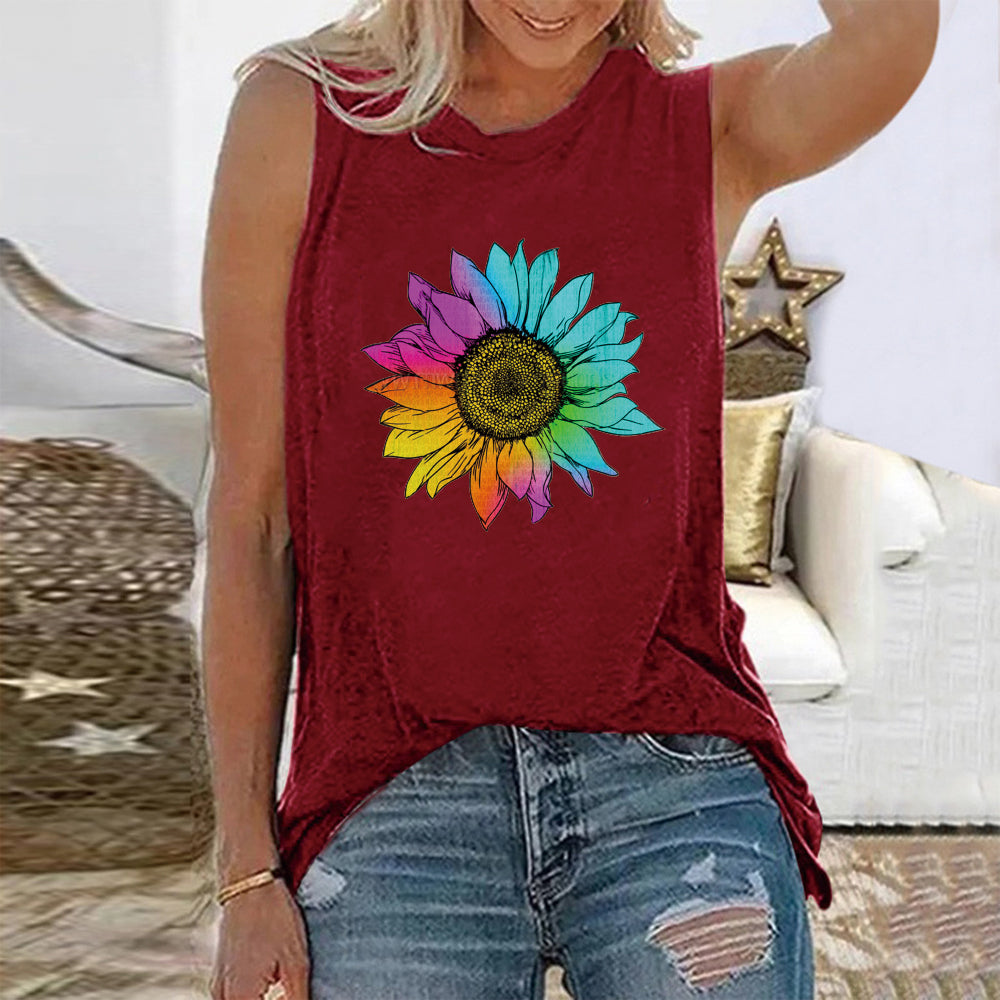 Camiseta sin mangas informal holgada de verano con estampado floral vintage para mujer