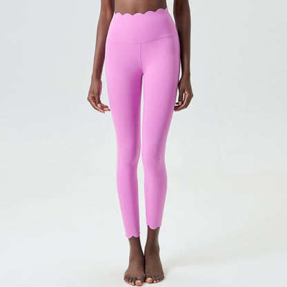 Leggings de yoga ajustados de cintura alta y secado rápido con pegamento líquido y ondas pequeñas de color sólido para mujer