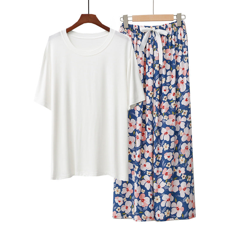 Conjunto de pijama informal de manga corta con top y pantalón para mujer