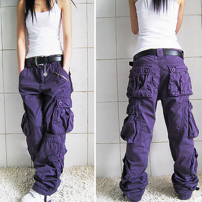 Women Fashion Casual Loose Multipocket Wide-Legged Pants