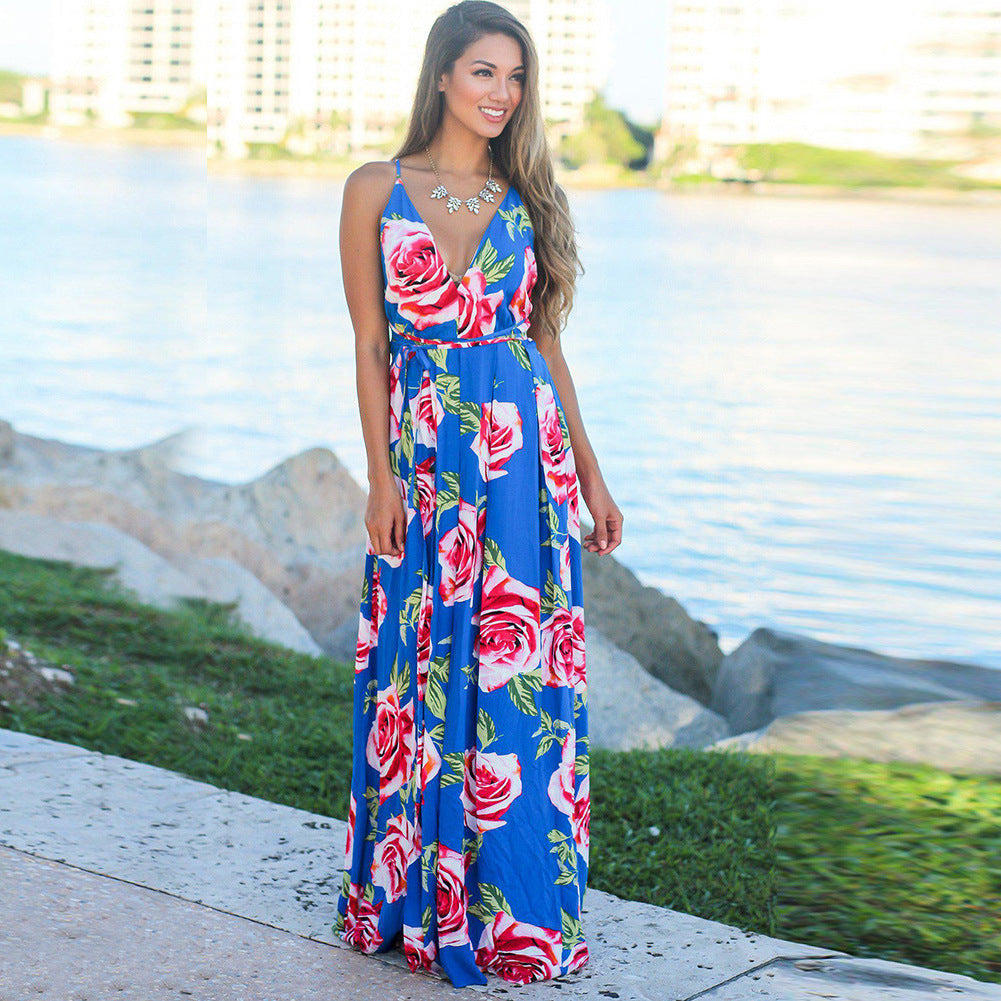 Vestido camisola holgado con cuello en V y estampado floral para mujer, informal, de vacaciones