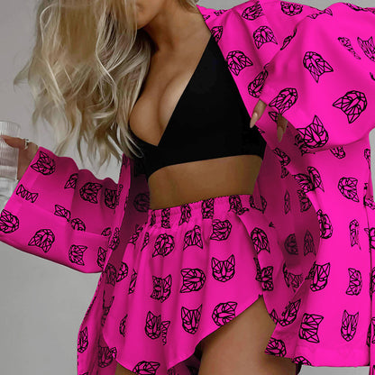 Conjunto de pijama informal de manga larga con estampado de moda para mujer