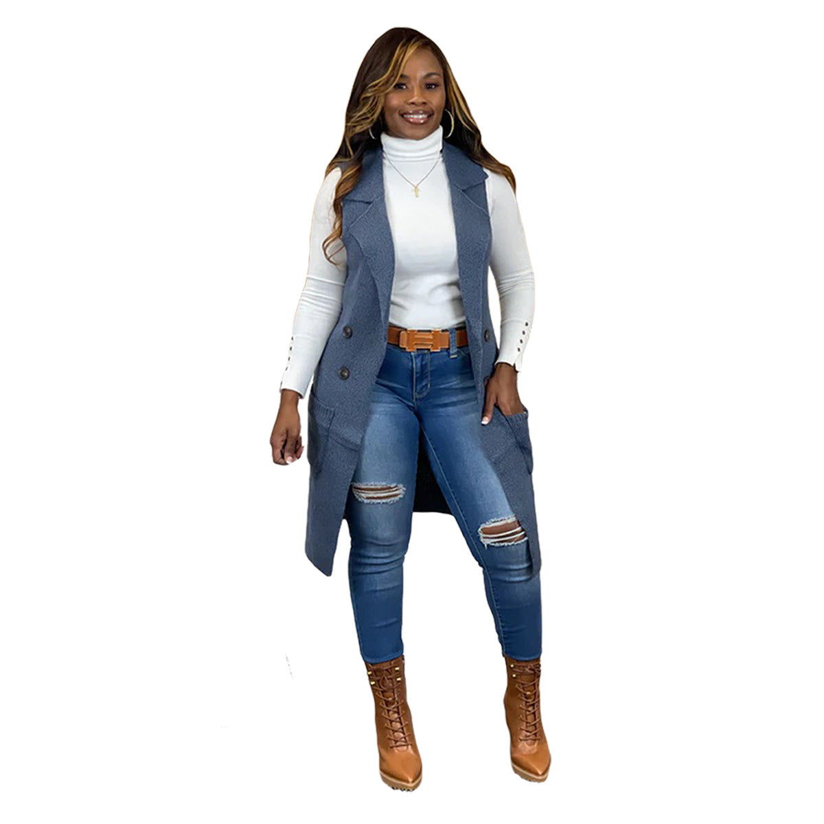 Cárdigan informal sin mangas de color liso para mujer