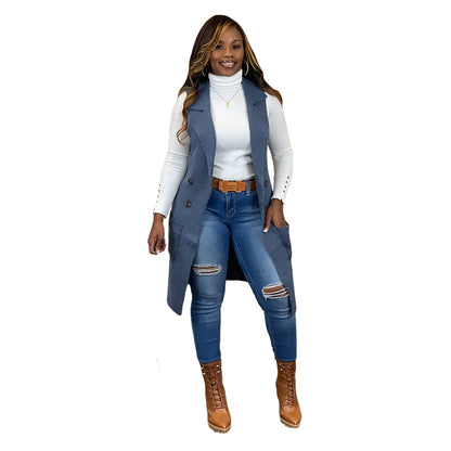 Cárdigan informal sin mangas de color liso para mujer