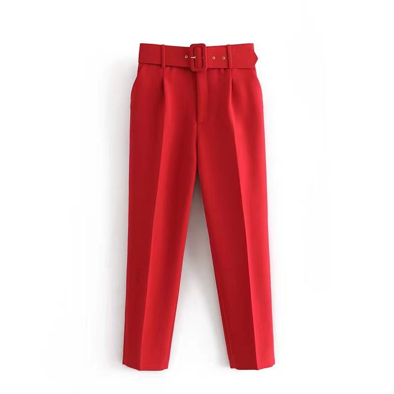 Pantalones casuales de pierna recta de color sólido para mujer