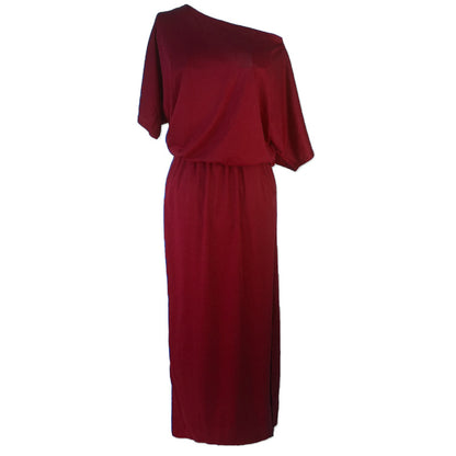Women Casual Basic Solid Color Short Sleeve Summer Oblique Shoulder Side-slit Pocket Loose Dress