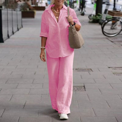 Conjunto de pantalones casuales de color sólido y pierna ancha para mujer