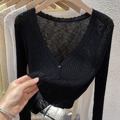 Cárdigan informal de punto de color liso para mujer, top de manga larga
