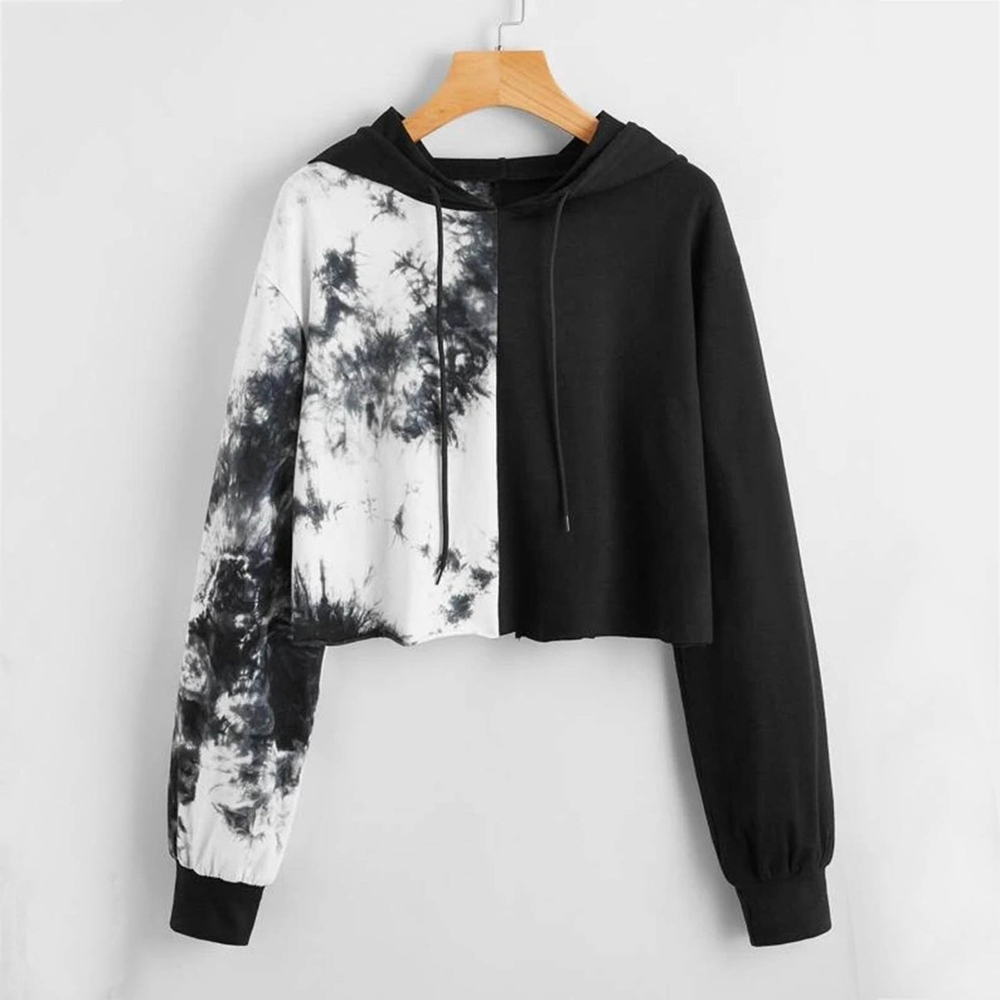 Sudadera corta informal con estampado tie-dye de manga larga para mujer