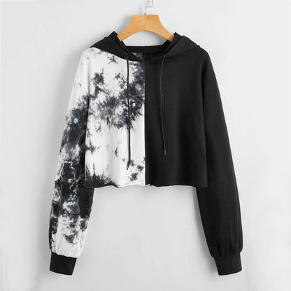 Sudadera corta informal con estampado tie-dye de manga larga para mujer
