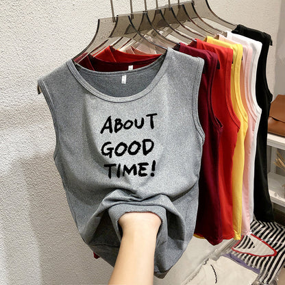 Casual Summer Sleeveless Women Letter Slogan Printed Casual Tank Top
