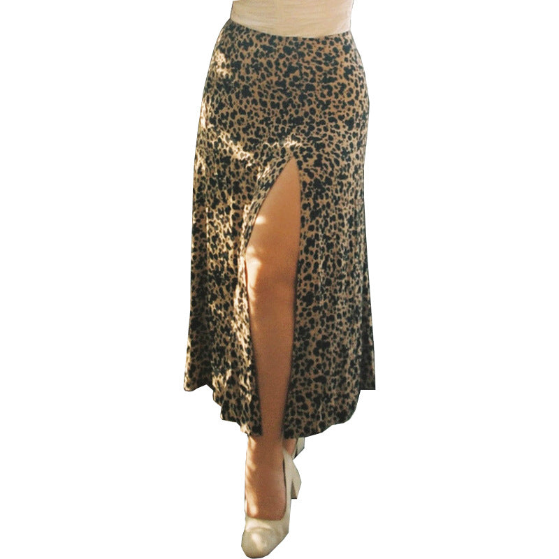 Women Casual Sweet Leopard Flower Printed Summer A-line Side-slit Skirt