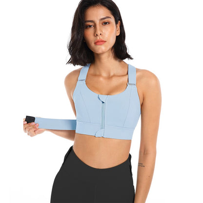 Women Casual Solid Color Yoga Zipper Plus Size Adjustable Sports Bra