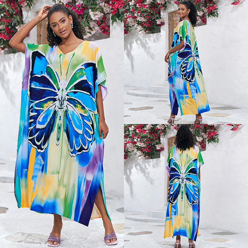 Traje de baño informal con estampado de mariposas para mujer, ideal para vacaciones en la playa