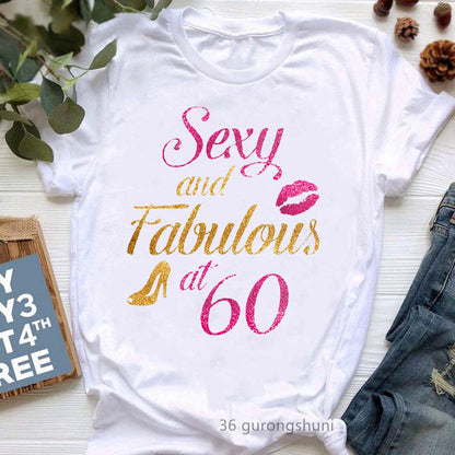 Camiseta informal de manga corta con letras de cumpleaños para mujer, talla grande