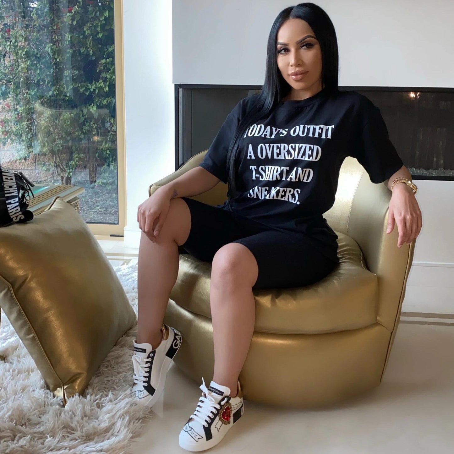 Conjunto informal de dos piezas con estampado de letras para mujer