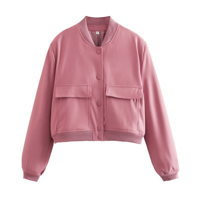 Chaqueta informal de color liso con un solo pecho y bolsillo para mujer