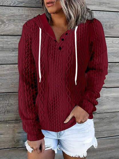 Sudadera de punto jacquard de manga larga con cordón y cuello en V informal a la moda para mujer