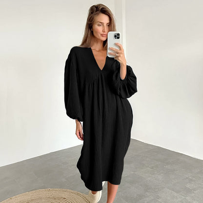 Women Fashion Casual Sexy V-Neck Long Sleeve Home Nightdress