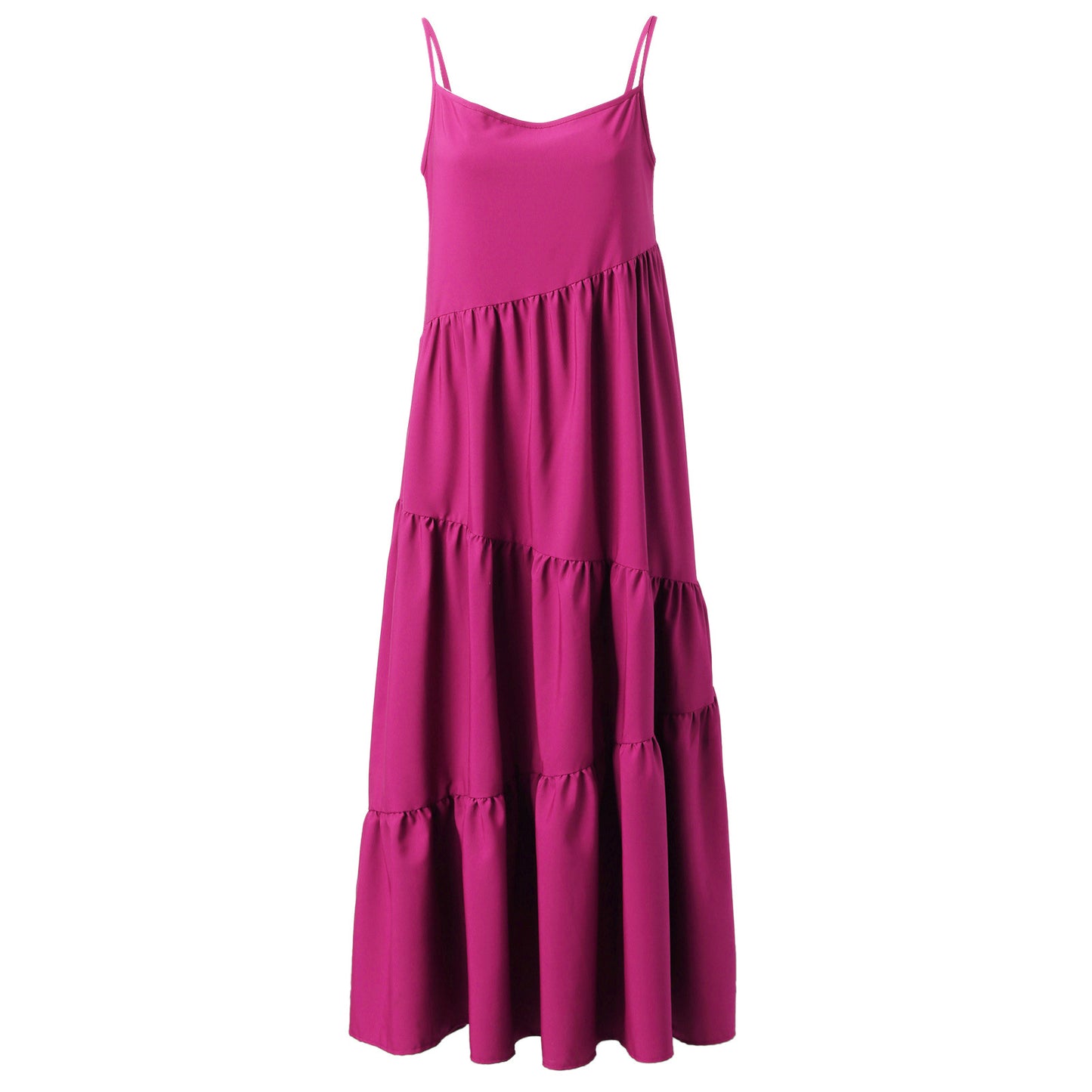 Women Casual Sleeveless Summer Loose Ruffled Solid Color Dress